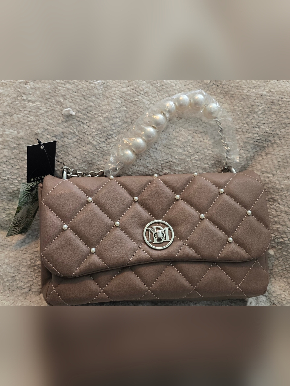 Badgley Mischka Quilted Crossbody Bag- Taupe